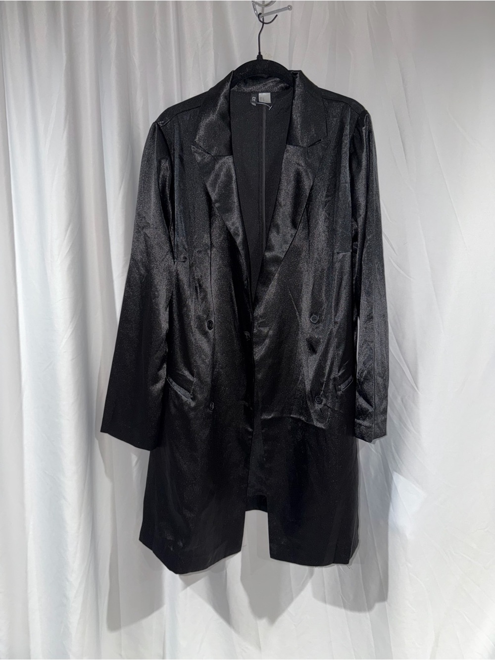 H&M Blazer Satin Double Breasted Black Lined Blazer Mini Dress Career Party Chic